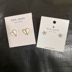 Kate Spade New York Earrings Set of 2 Heart Studs & Starburst CZ Studs NWT